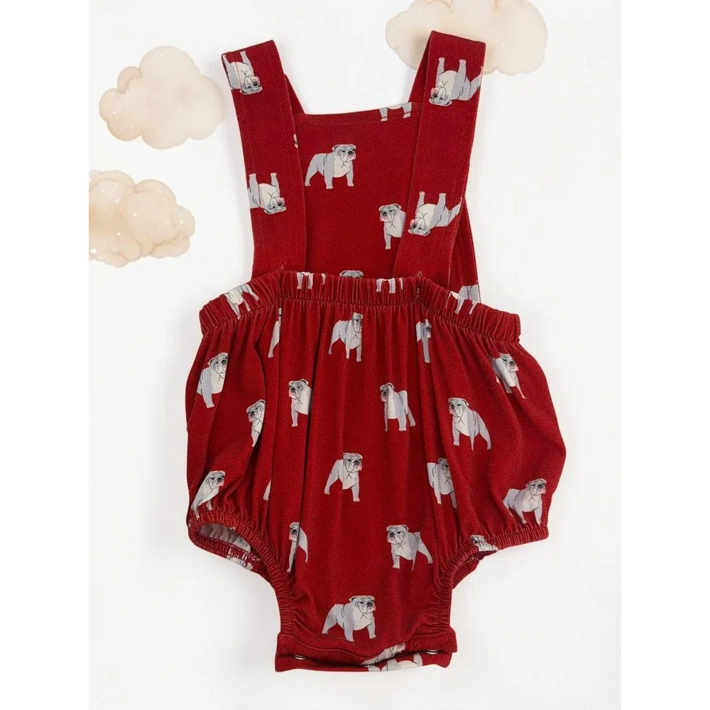 Southern Slumber Bulldog Bamboo Viscose Bubble Romper Red 6-12M
